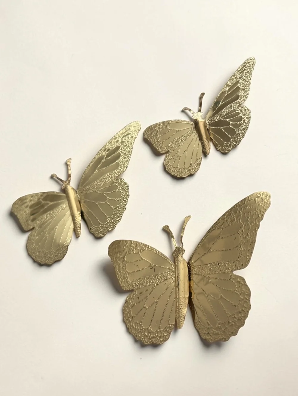 Vintage Gold Metal Butterfly Wall Decor Set of 3 Embossed Dimensional